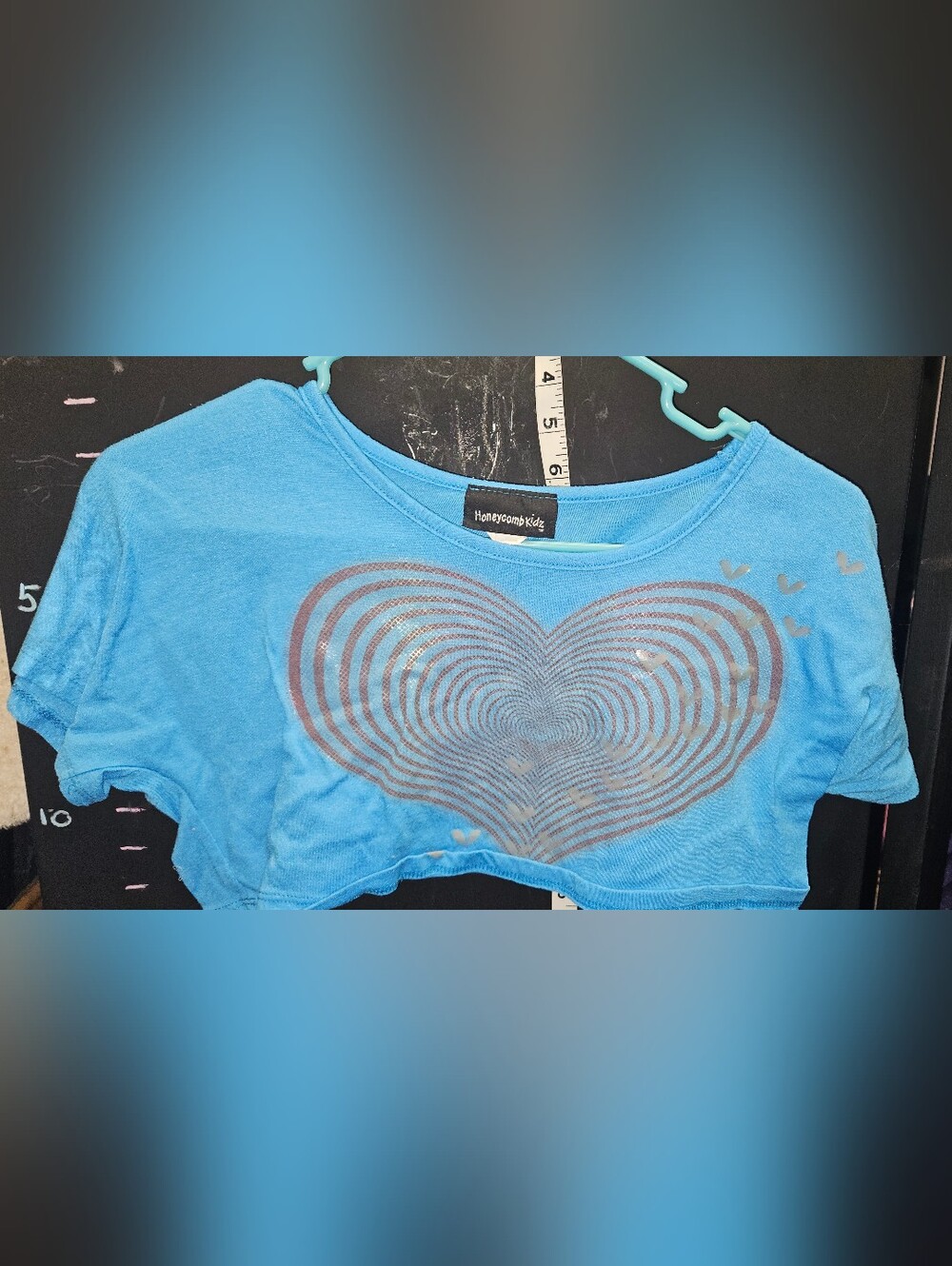 Blue Short Sleeve Heart Crop Tee Girls Size 10/12 Or 10 12